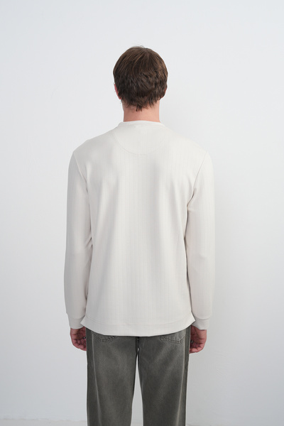 SILVANO Men's Crew Neck Striped Fabric Cream Sweatshirt