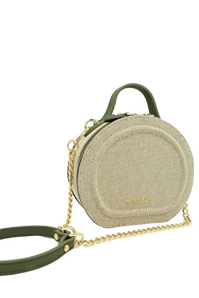 Meskanto حقيبة ميرا قماش-جلد طبيعي دائرية مع سلسلة