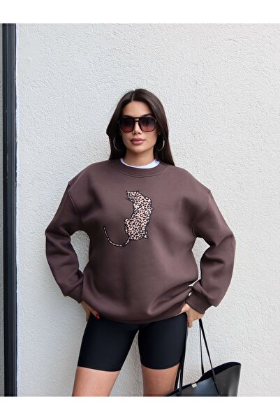 ESRAHELVACI Кафява блуза с бродерия на лъв