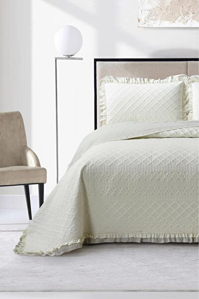 Çeyiz Diyarı Roma Fiber Filled Double Size 240X260 cm Bedspread Cream