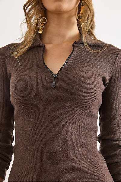 Olalook Women's Brown Zippered Basic Mini Dress Elb-19002545