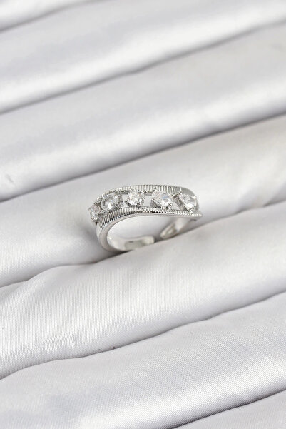 Clariss مي للواردات ®   خاتم نسائي من النحاس الفضي اللون مرصع بحجر الزركون