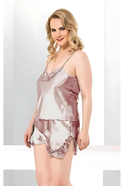 Bleu Petite Set de pijamale din satin cu bretele subțiri, mărime mare, pentru...