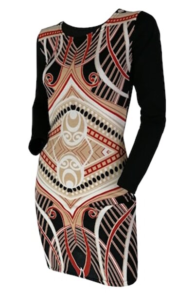 Atelier Anca Socolovschi Rochie de damă, neagră cu imprimeu aztec