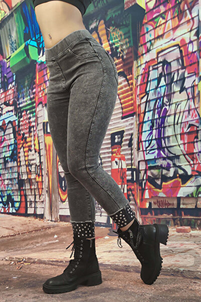 WildFashion High-waisted jeans-type leggings accessorized with tie C812-100