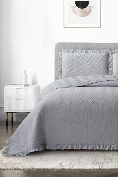 Çeyiz Diyarı Dubai Elyaf Dolgulu Çift Kişilik 240x260 Cm Yatak Örtüsü Gri