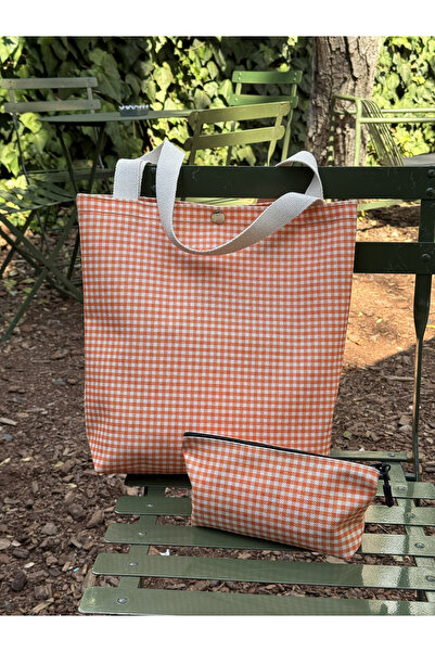 pamukcanta Turuncu Pötikare Kanvas Bez Çanta& Makyaj Çantası Yıkanabilir Meta...