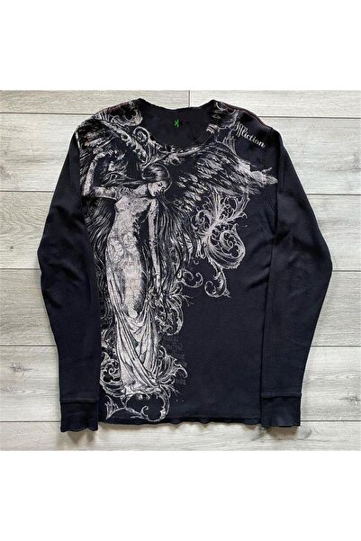 Peripeti سويت شيرت أسود بأكمام طويلة من Vintage Angel Affaction Cyber ​​Grunge