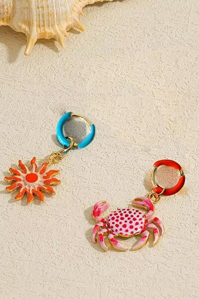 New Obsessions Yengeç ve Güneş Mineli Asimetrik Küpe