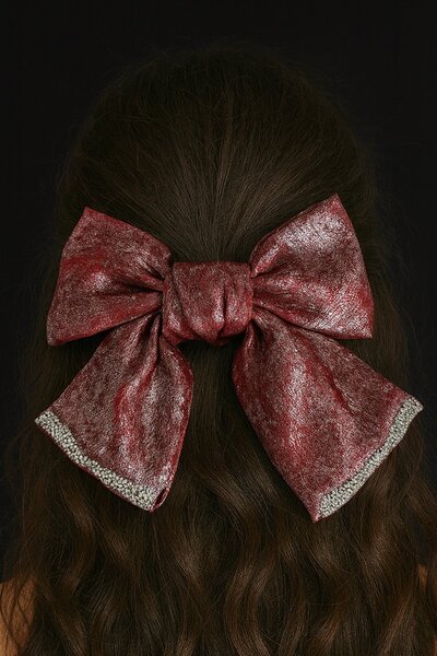 TAKIŞTIR Claret Red Color Ribbon Figured Stone Detailed Vending Machine Buckle