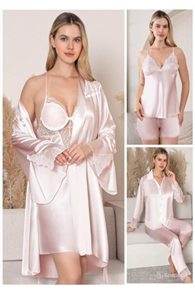 CSN CASANO Set de 6 piese din satin pentru femei, cămașă de noapte și halat d...