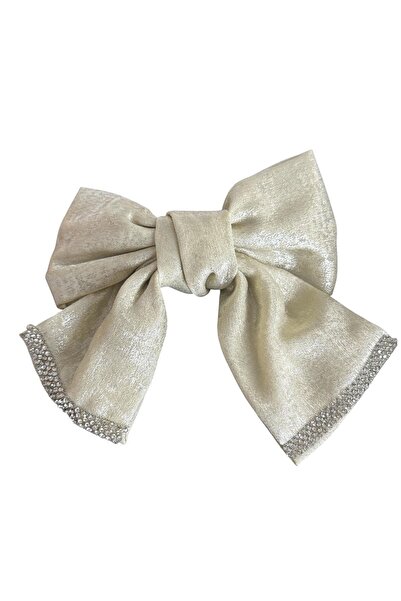 TAKIŞTIR Αυτόματη πόρπη με κρεμ χρώμα και λεπτομέρεια από πέτρα σε σχήμα κορδέλας