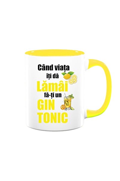 OEM Cană personalizată cu mesajul: „Când viața îți dă lămâi, fă gin tonic”, B...