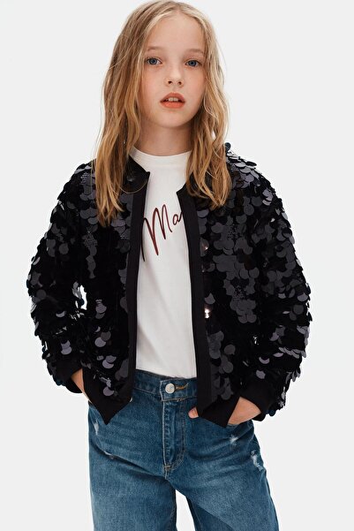 Genel Markalar Pullu Kız Ceket - Siyah
