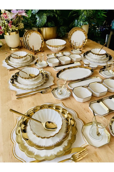 CASA DE BELLA Mary Gold 114 Parça 12 Kişilik Porselen Yemek ve Kahvaltı Takımı