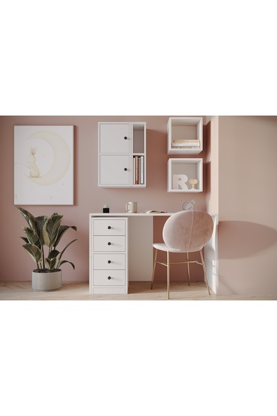 Nettrends Fonksiyonel Çalışma Masası Seti | Kesonlu Masa, Kapaklı ve Açık Raflı Duvar Ünitesi Kombini