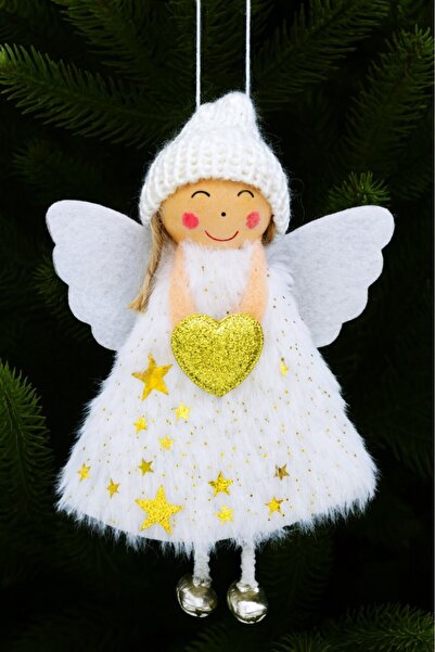 BeySüS Χριστουγεννιάτικο στολίδι για χριστουγεννιάτικο δέντρο Αγγελάκι χιονιού με λευκό φτερό και χρυσή καρδιά