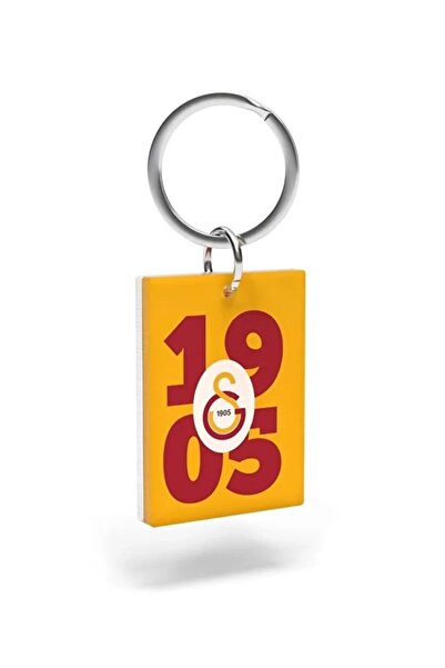 Galatasaray Licensed Yellow-Red Logo Double-Sided Keychain with Lion Wooden Box