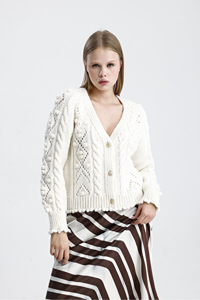 Figo Γυναικεία πλεκτή ζακέτα με σχέδιο με πομπόν