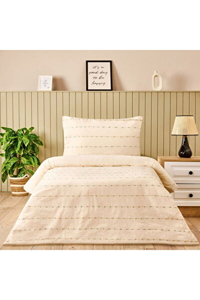 Evidea Soft Elias İpliği Boyalı Tek Kişilik Nevresim Takımı - Ekru