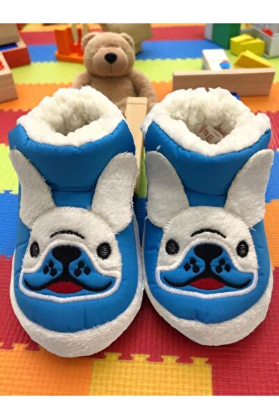MARKABONİ Erkek Çocuk Hayvanlı Kışlık Yumuşacık İçi Yünlü Mavi Ev Pandufu