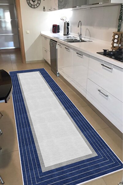 CENTER AVM Lacivert Halı Mutfak Halısı Makinede Yıkanabilir Halı Kaymaz Taban...