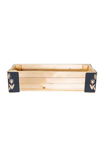 DacEnergy Jardiniera din lemn, cu insertii metalice in forma de lalele, interior/exterior, forma dreptunghi...