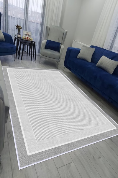 CENTER AVM Gri Halı Salon Halısı Makinede Yıkanabilir Halı Kaymaz Taban Halı