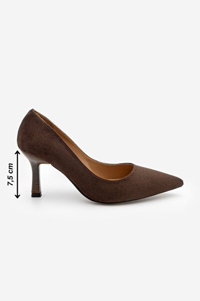 Marjin Women's Stiletto Pointed Toe Wood Patterned Heel Bitter Brown High Heel Shoes Zonar Brown Suede