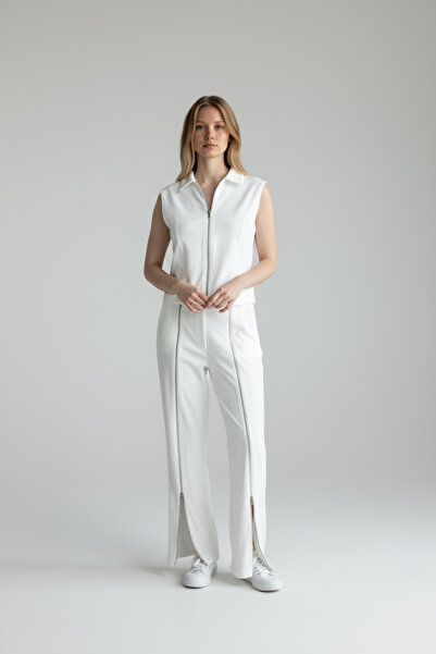 NEWCO Stylish Zipper Detail Sleeveless Top and Side Zipper Pants Two-Piece Set