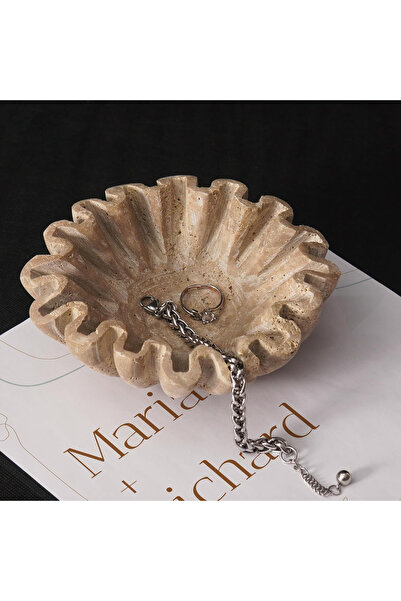 Radicaln Marble Ruffle Bowl 6" | Handmade Travertine Decor | Scalloped Key Bowl for Entryway & Coffee Table
