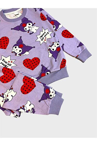 Genel Markalar Kız Çocuk Pamuklu Mor Renk Kuromi Desenli Uzun Kollu Mevsimlik Pijama Takımı