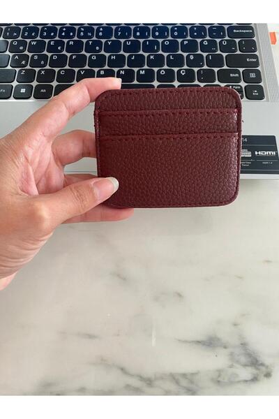 mirakuş Burgundy Faux Leather Card Holder Mini Wallet