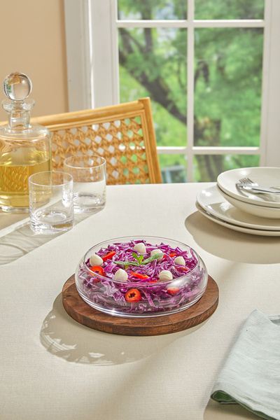 hapeed Pure Model Küçük Boy Ahşap Stantlı Cam Salata Kasesi ve Sunumluk