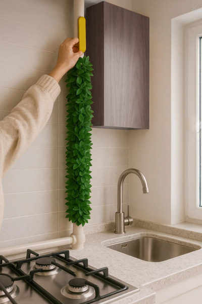 isometric 7 Metre Tel Yapraklı Doğalgaz Borusu Süsü Şeritli Yapay Çiçek ve Sarmaşık Dekor