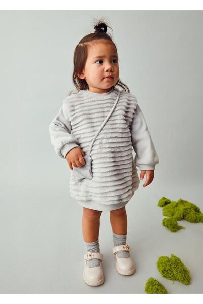 MAYORAL Плюшена рокля с торбичка - сива