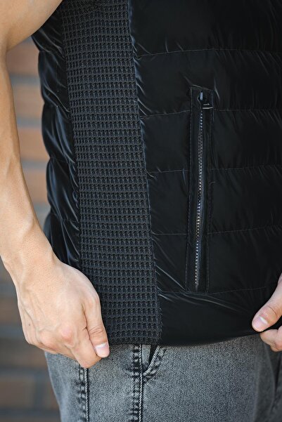 since 1990 man Manlordy Mesh Detailed Pocketed Stand Collar Nova Shiny Fabric Men's Puffer Vest