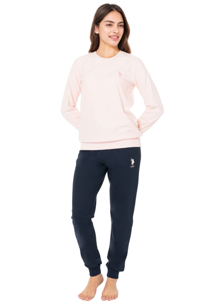 U.S. Polo Assn. Women's Pink Top Navy Blue Bottom Pajama Set – Long Sleeve Cotton Comfortable Home & Sleep Set