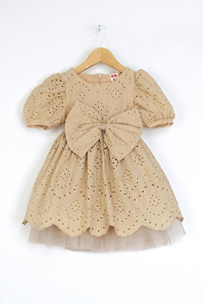 DMB KİDS Önü Fiyonklu Fisto Elbise - Bej