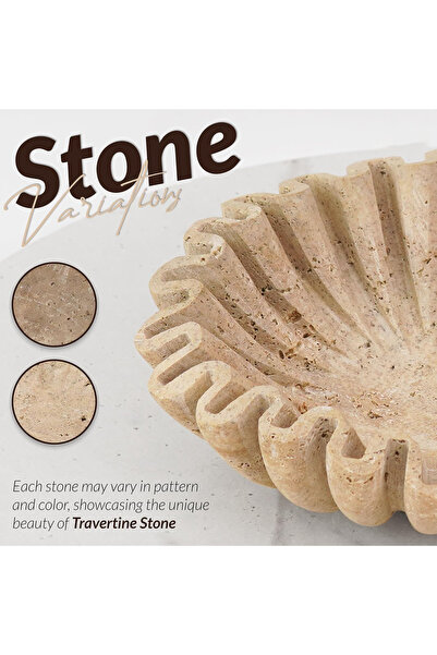 Radicaln Marble Decorative Bowl 10" | Handmade Travertine Fruit Bowl | Ruffle Scalloped Home & Table Decor