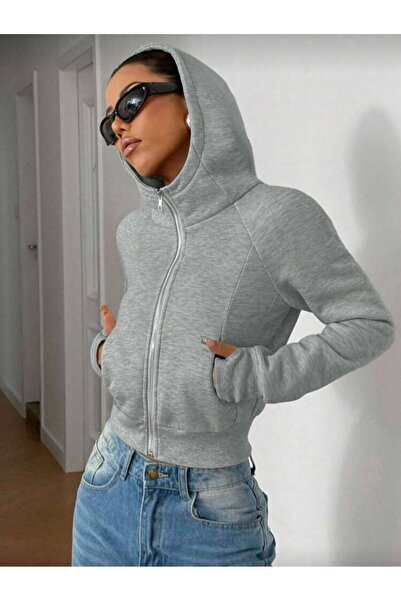 Gofeel Roxy Fit Crop Fermuarlı Uzun Kol Hırka