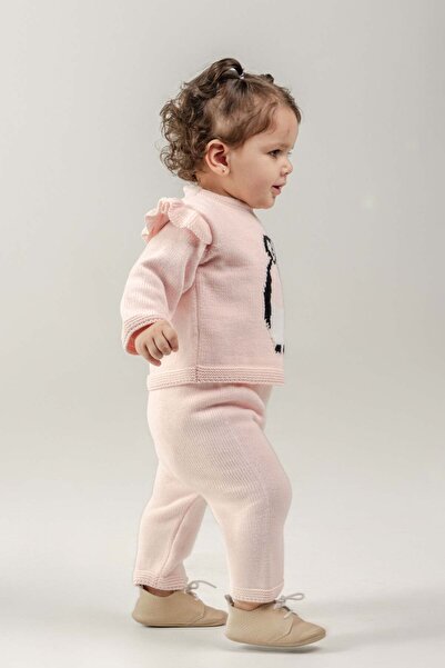 Eray Kids Kız Bebek Penguen Desenli Örme Triko Alt Üst Takım (9-12-18-24 Aylık)