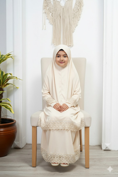 Defkay İki parça etekli kız çocuk namaz elbisesi düz renk