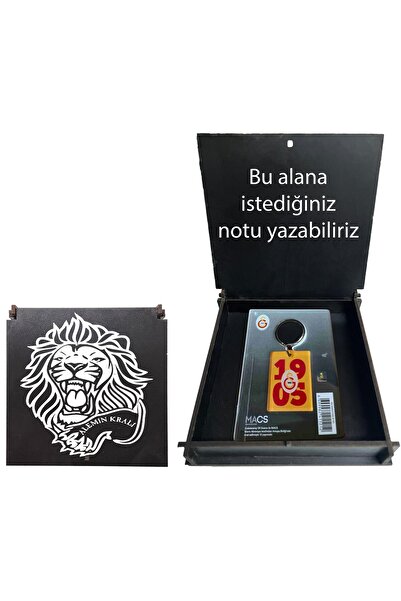 Galatasaray Lisanslı Sarı-Kırmızı Logolu Çift Taraflı Anahtarlık Aslan Ahşap Kutulu