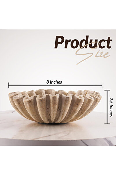 Radicaln Marble Ruffle Bowl 8" | Handmade Travertine Fruit Bowl | Scalloped Decor for Kitchen & Coffee Table