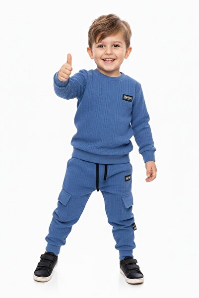 NEWKİDS Seasonal Wrinkled Fabric Boys' Tracksuit Set with Pocket Detail