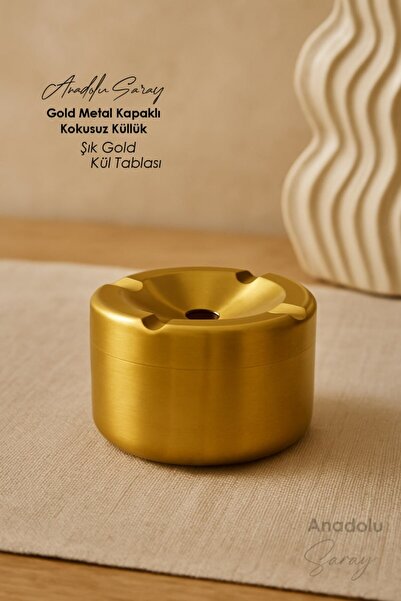 Anadolu Saray Gold Kapaklı Kokusuz Paslanmaz Metal Küllük – Modern ve Şık Tasarım