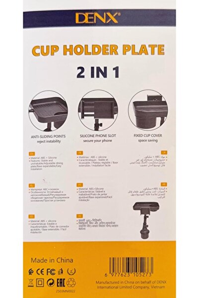 Denx 3-in-1 Car Cup Holder, Food Tray With Phone Mount, 360° Rotating Auto Food & Drink Tray,DX1285