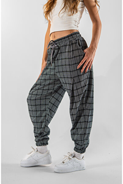 Superbluemexico Women's Jacquard Front and Back Single Pleated Plaid Pattern Jogger Pants