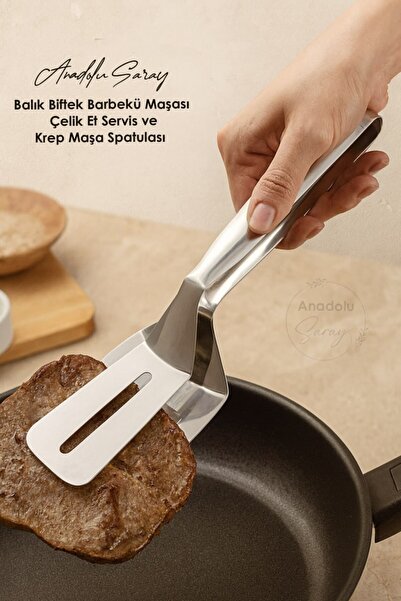Anadolu Saray Balık Biftek Barbekü Maşası Çelik Et Servis Kepçesi Kaşığı Krep...